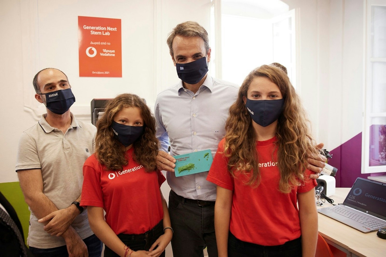 Greece’s Prime Minister Kyriakos Mitsotakis with students from Vodafone’s Generation Next programme